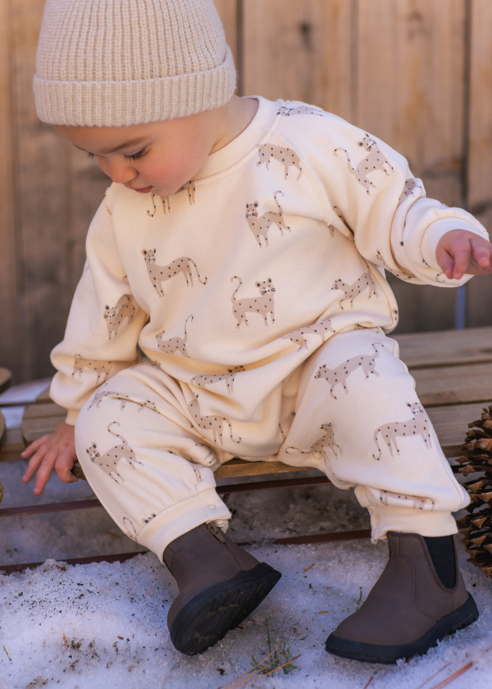 Rylee + Cru LLC RAGLAN JUMPSUIT LEOPARDS NATURAL