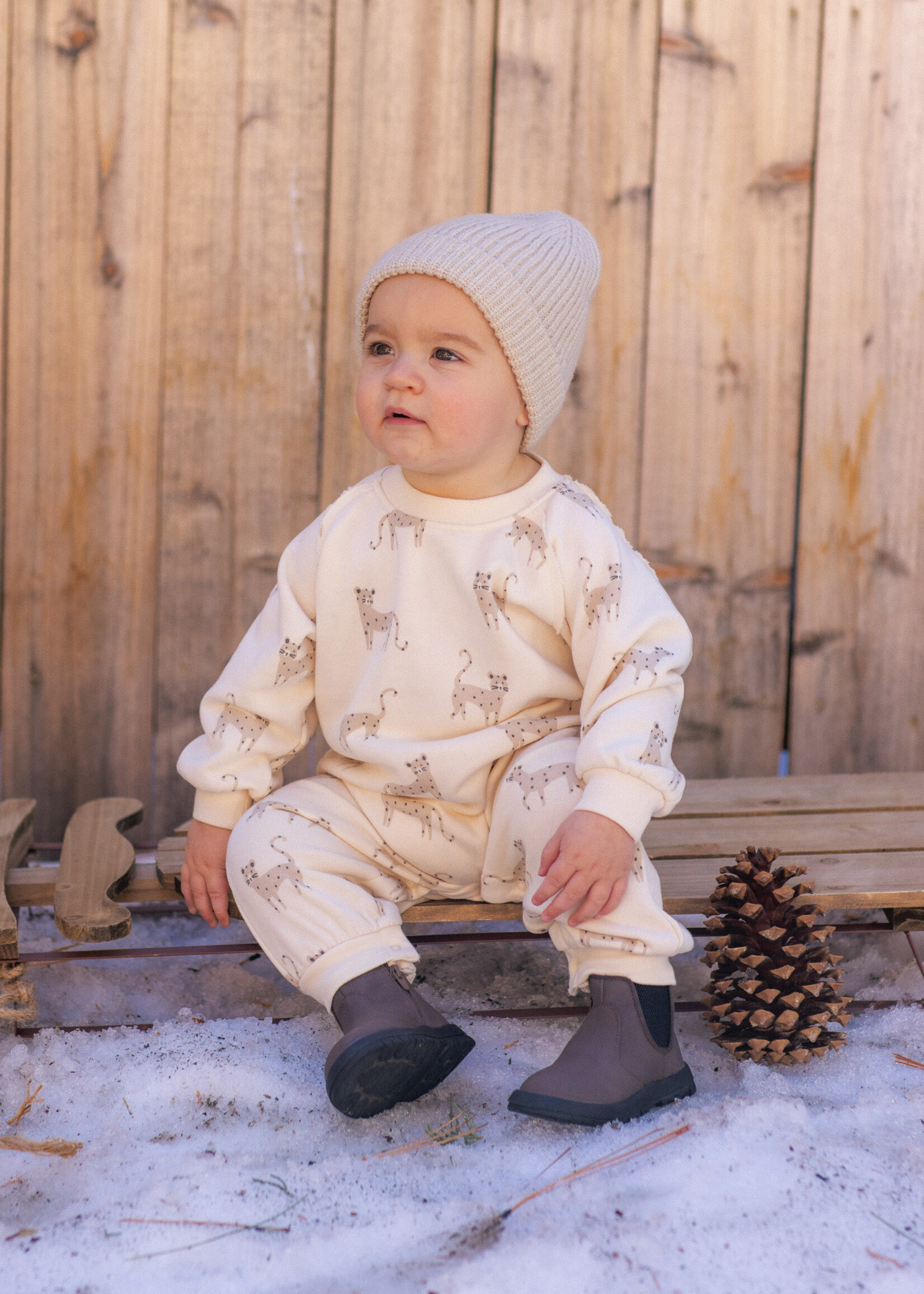 Rylee + Cru LLC RAGLAN JUMPSUIT LEOPARDS NATURAL