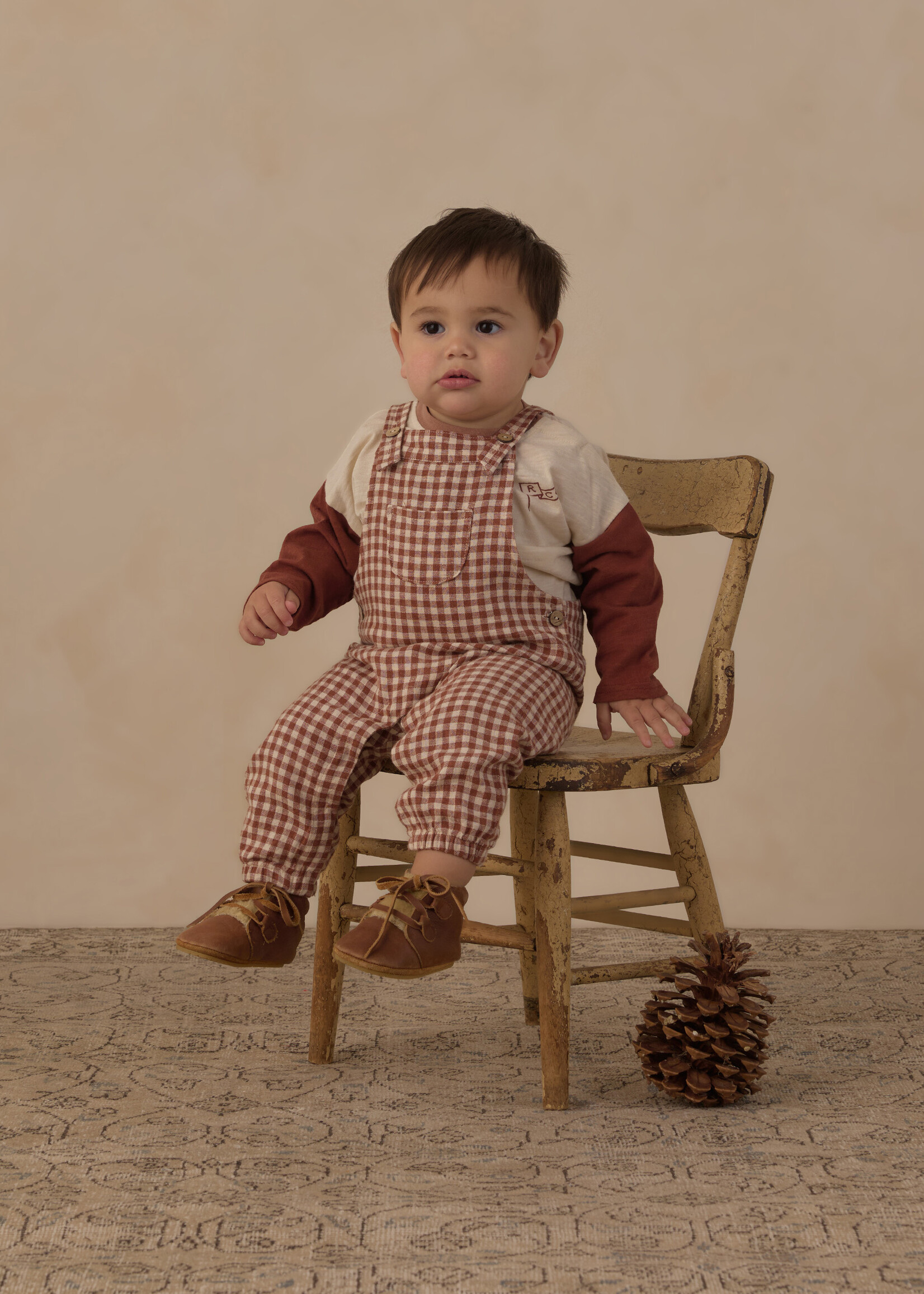 Rylee + Cru LLC BABY OVERALLS BRICK CHECK