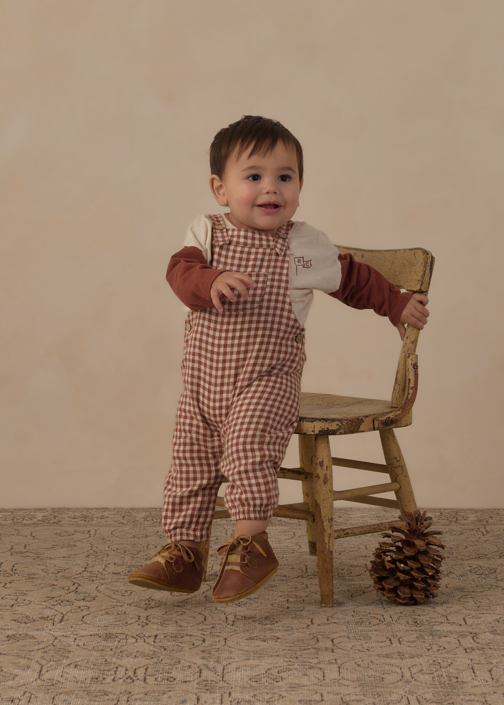Rylee + Cru LLC BABY OVERALLS BRICK CHECK