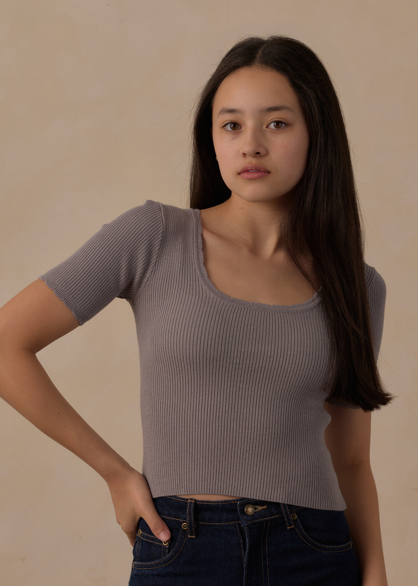 Rylee + Cru LLC TEEN SCALLOP TEE DUSTY BLUE