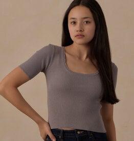 Rylee + Cru LLC TEEN SCALLOP TEE DUSTY BLUE