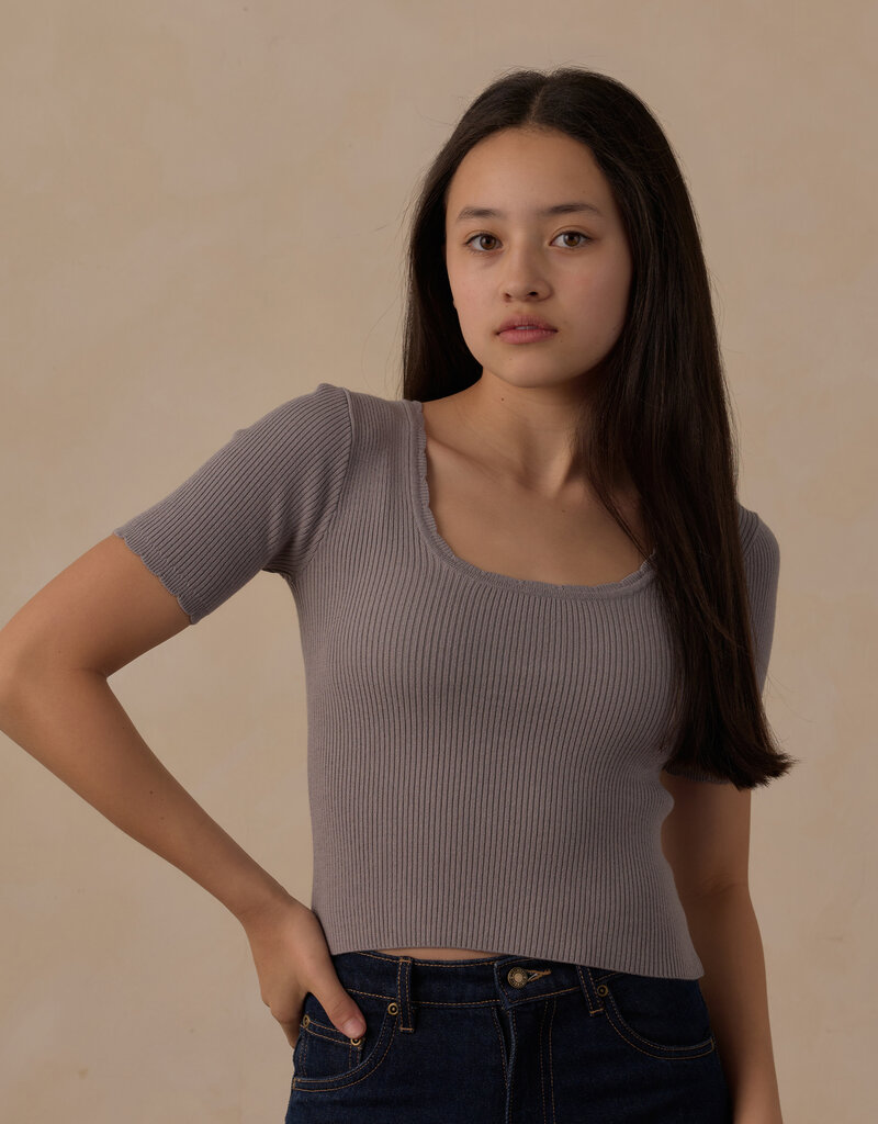 Rylee + Cru LLC TEEN SCALLOP TEE DUSTY BLUE