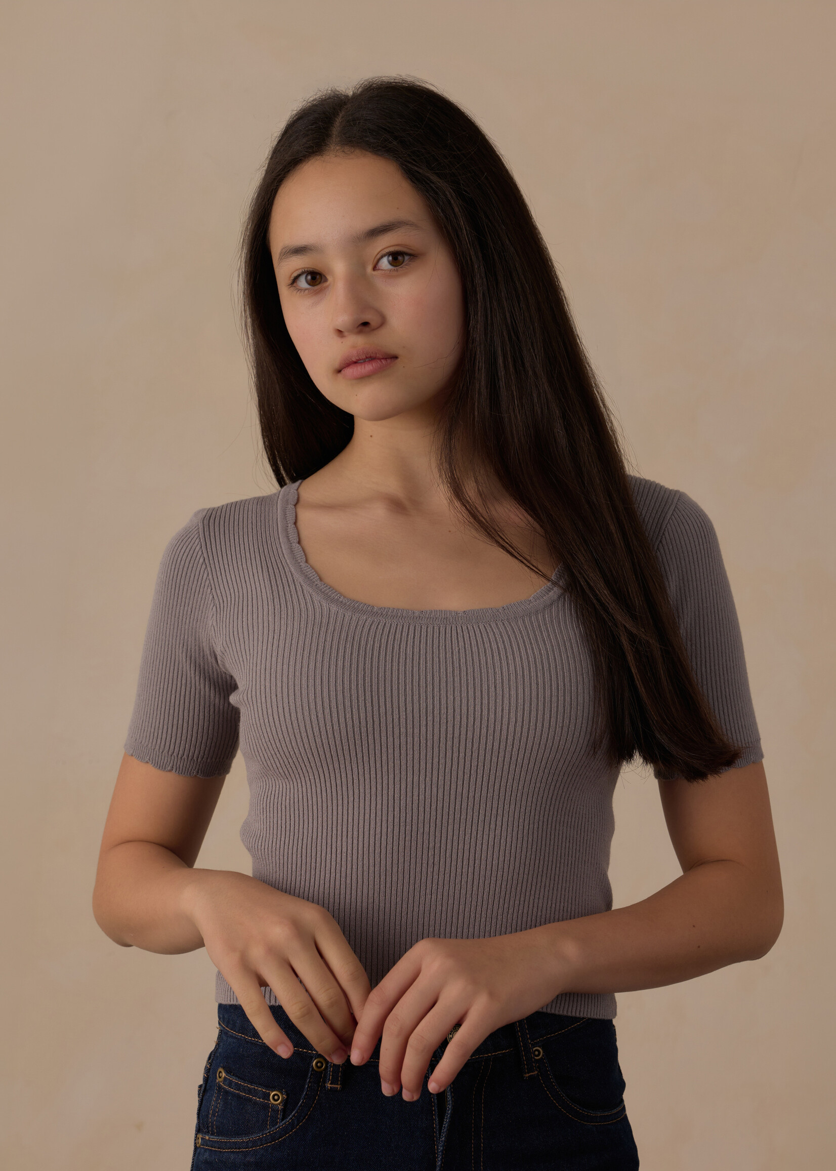 Rylee + Cru LLC TEEN SCALLOP TEE DUSTY BLUE