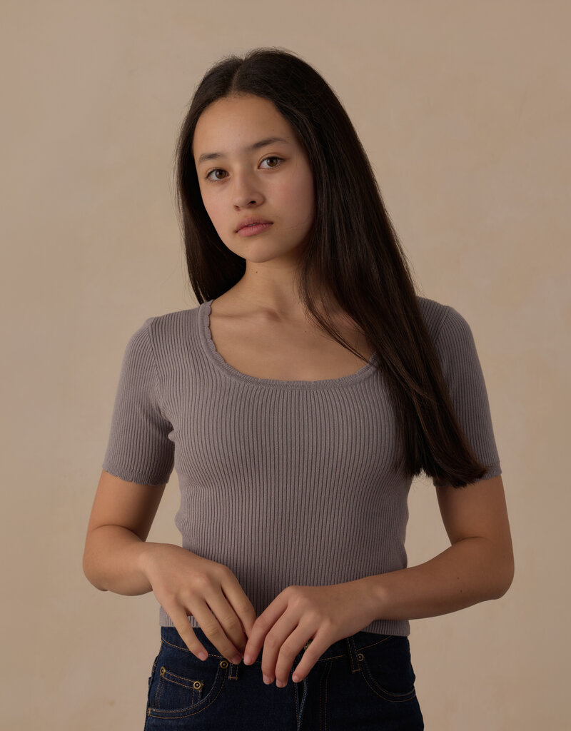 Rylee + Cru LLC TEEN SCALLOP TEE DUSTY BLUE