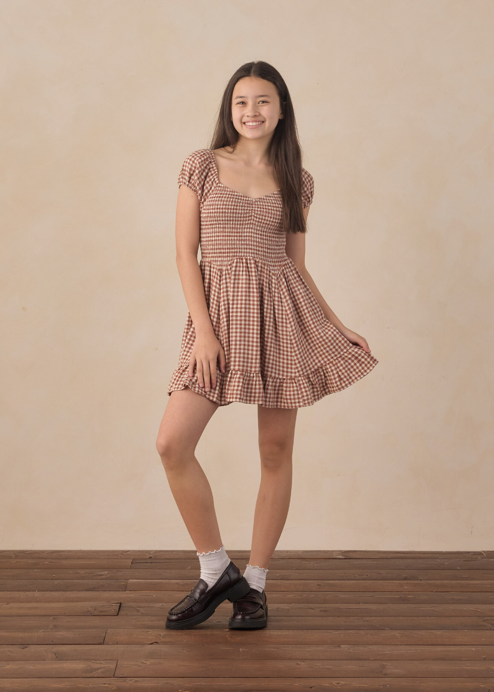 Rylee + Cru LLC TEEN STELLA DRESS BRICK CHECK