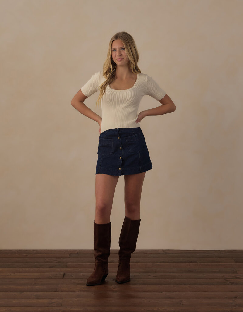 Rylee + Cru LLC TEEN DENVER MINI SKIRT DARK INDIGO
