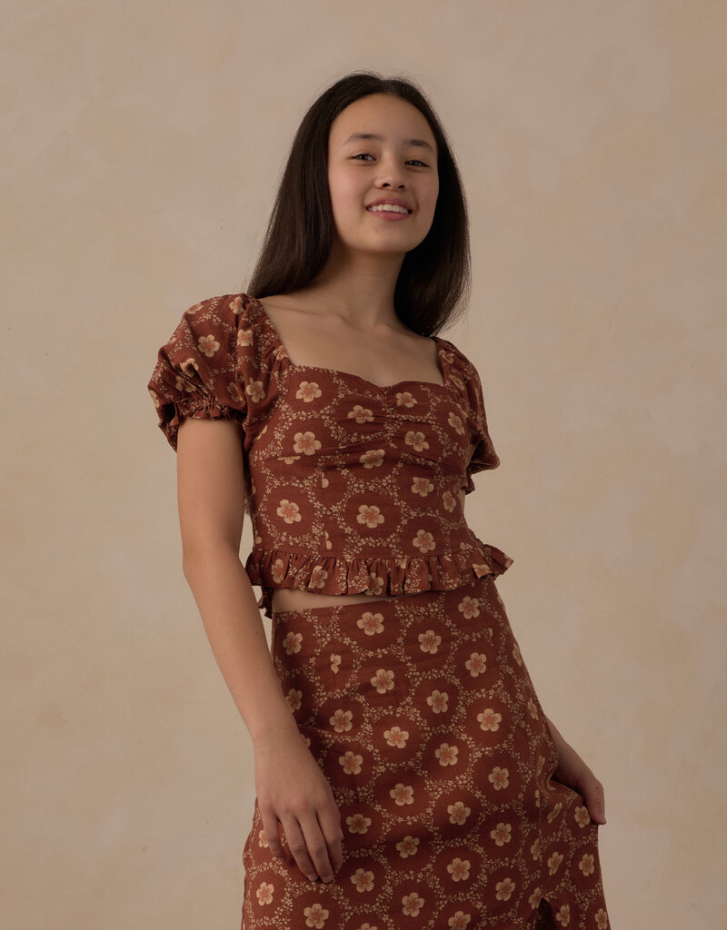 Rylee + Cru LLC TEEN ZOE TOP BRICK DAISIES