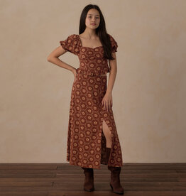 Rylee + Cru LLC TEEN MIDI SKIRT BRICK DAISIES