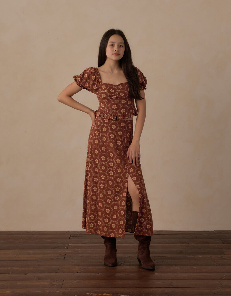 Rylee + Cru LLC TEEN MIDI SKIRT BRICK DAISIES