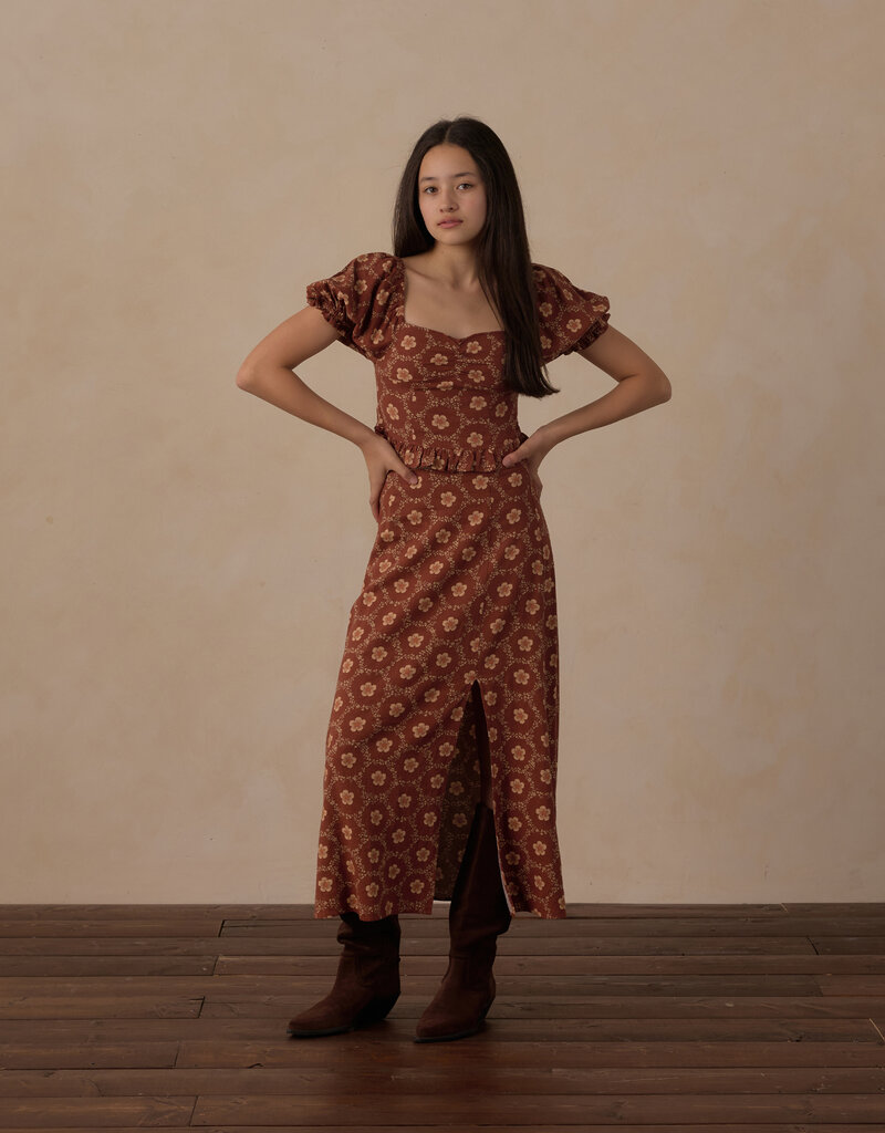 Rylee + Cru LLC TEEN MIDI SKIRT BRICK DAISIES