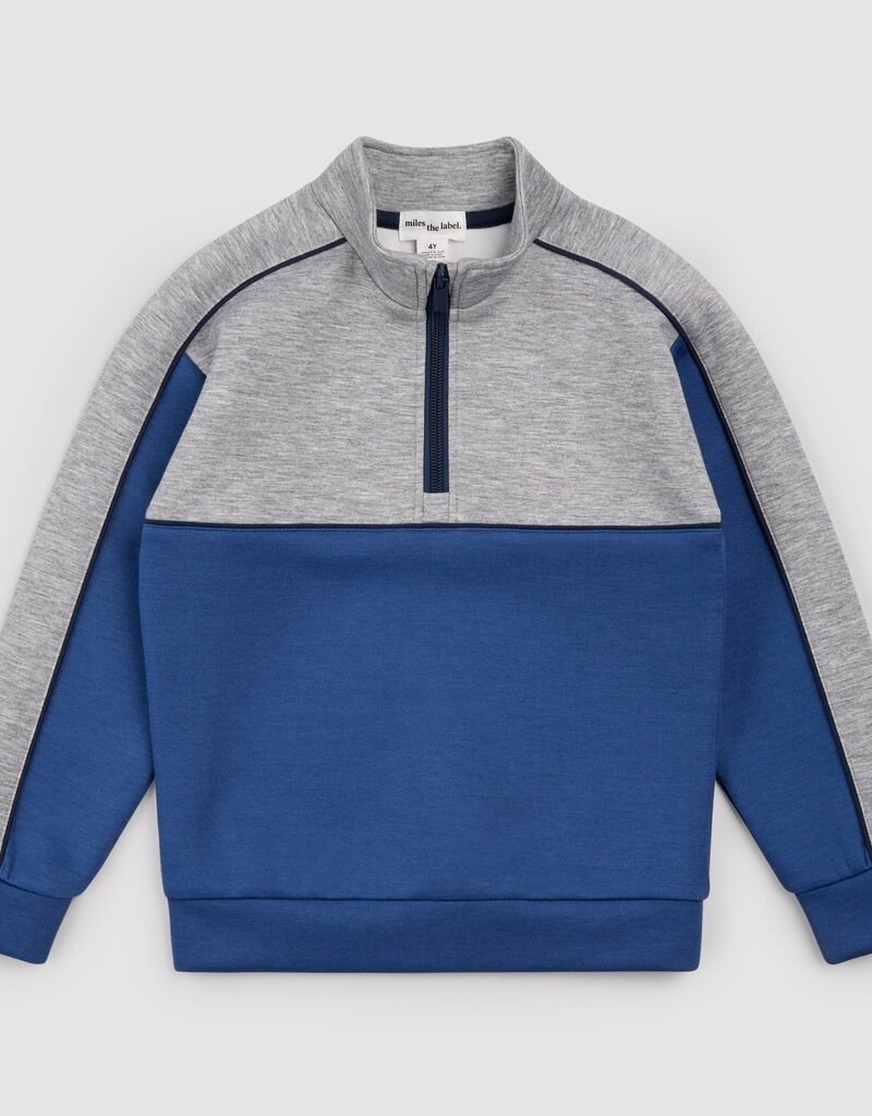 miles the label L/S MOCK NECK SWEATSHIRT GREY BLUE BLOCK