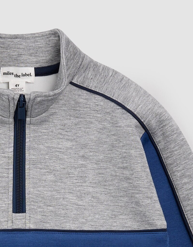 miles the label L/S MOCK NECK SWEATSHIRT GREY BLUE BLOCK