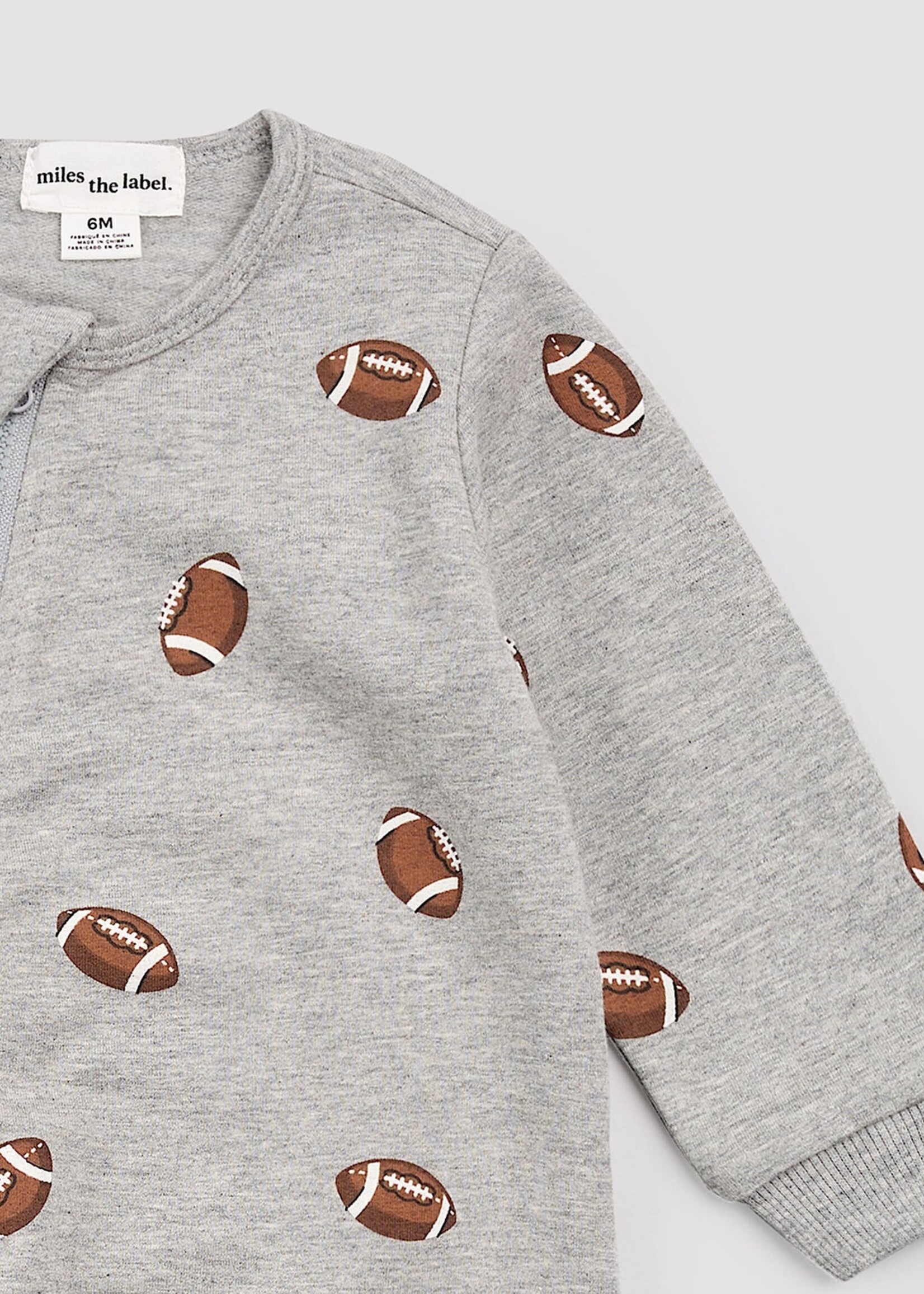 miles the label L/S PLAYSUIT GREY w/FOOTBALLS