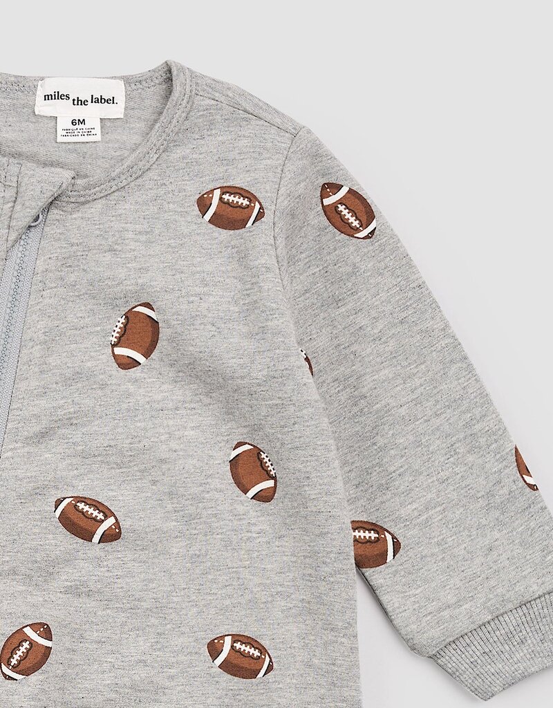 miles the label L/S PLAYSUIT GREY w/FOOTBALLS