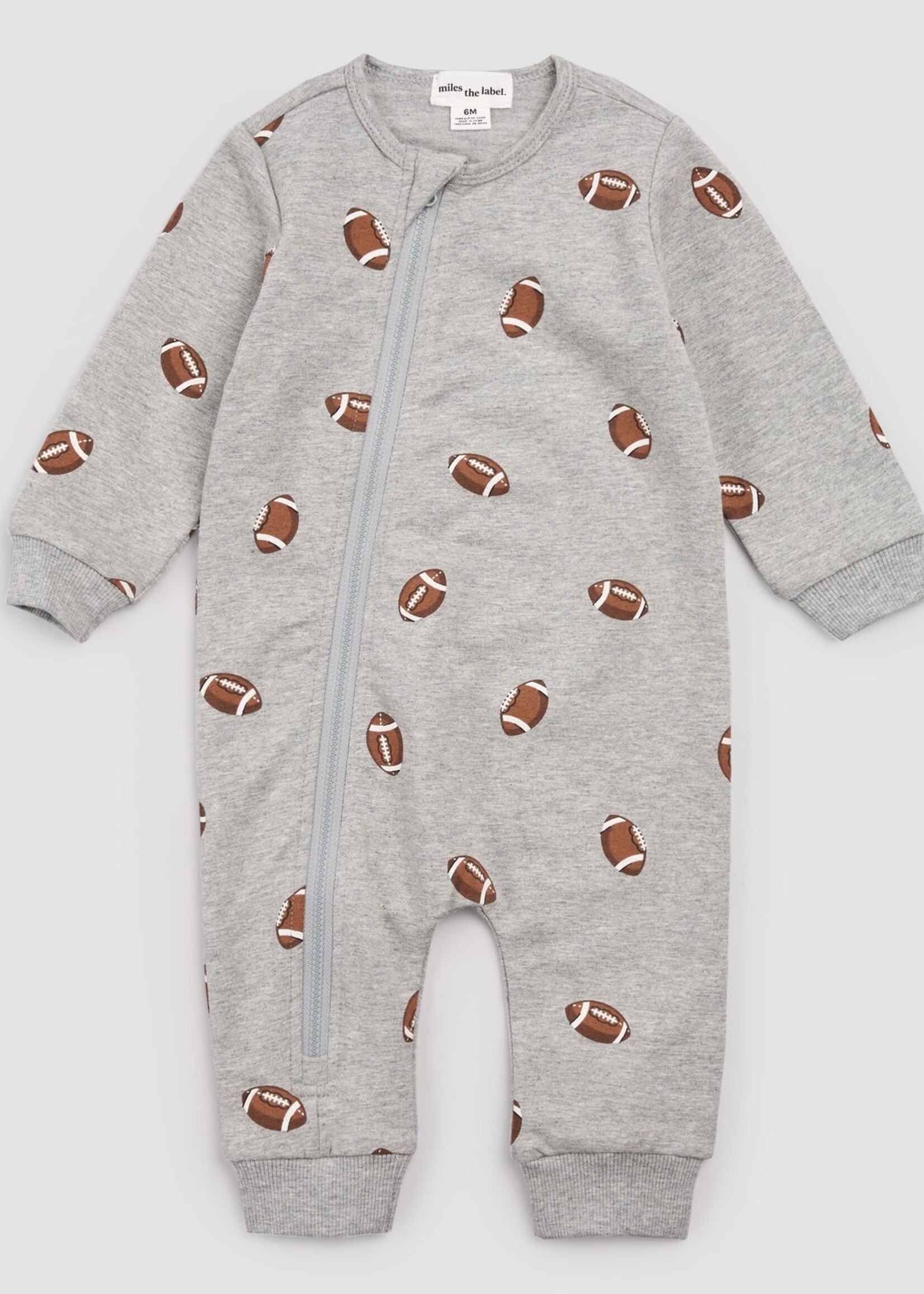 miles the label L/S PLAYSUIT GREY w/FOOTBALLS