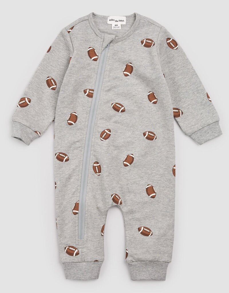 miles the label L/S PLAYSUIT GREY w/FOOTBALLS