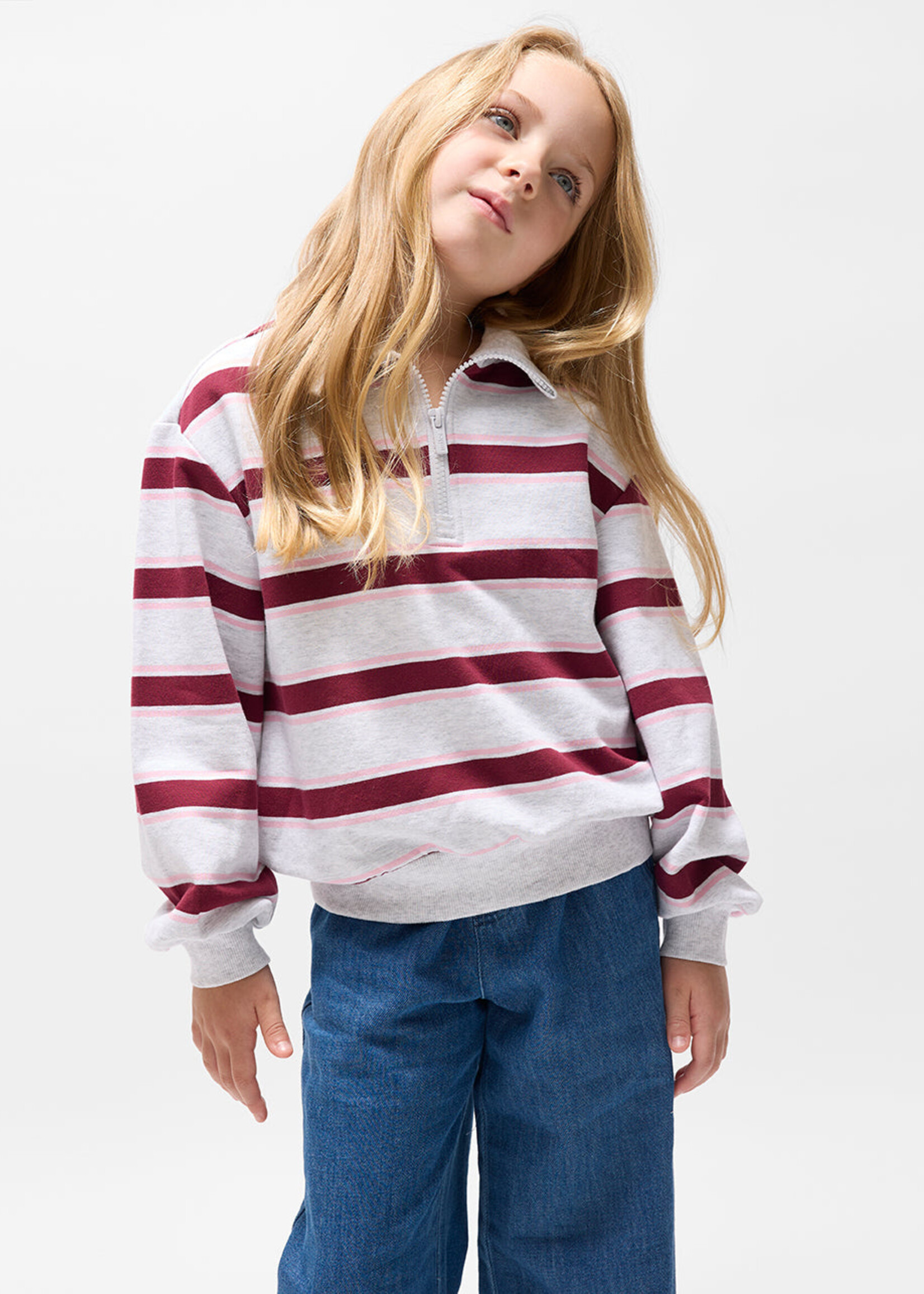 miles the label L/S 1/4 ZIP  SWEATSHIRT STRIPE HEATHER GREY