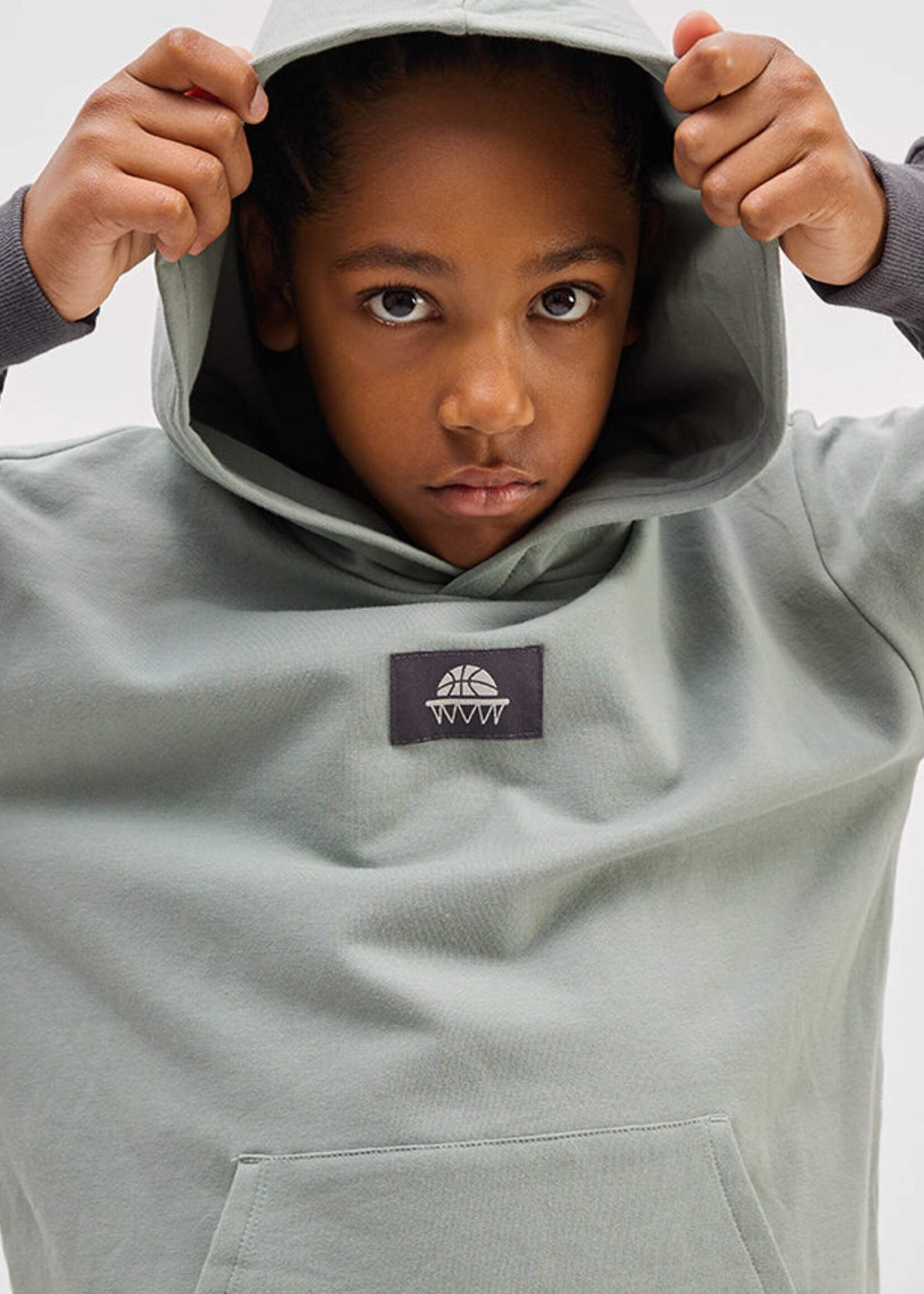 miles the label L/S COLOR BLOCK HOODIE KNIT GREEN DUSTY