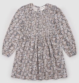 miles the label L/S DRESS BLUE BEIGE FLOWER PRINT
