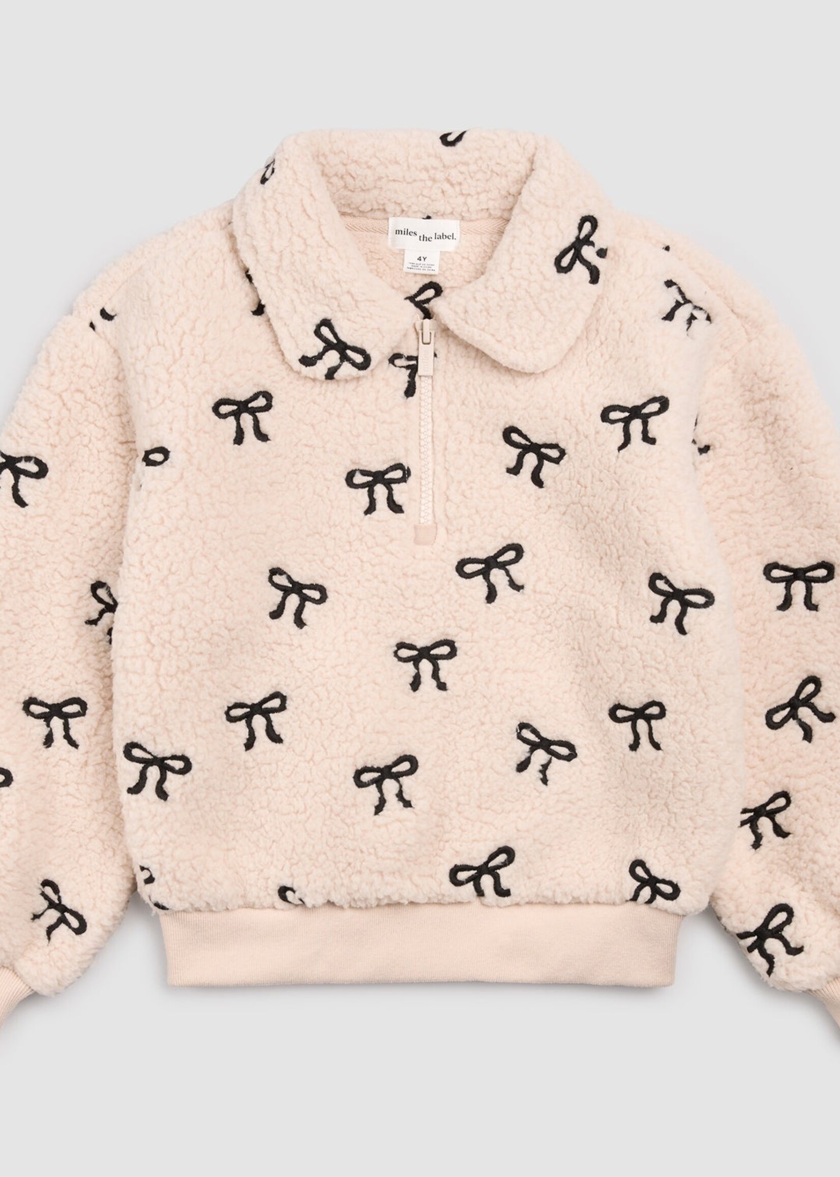 miles the label L/S SHERPA TOP BEIGE BOWS