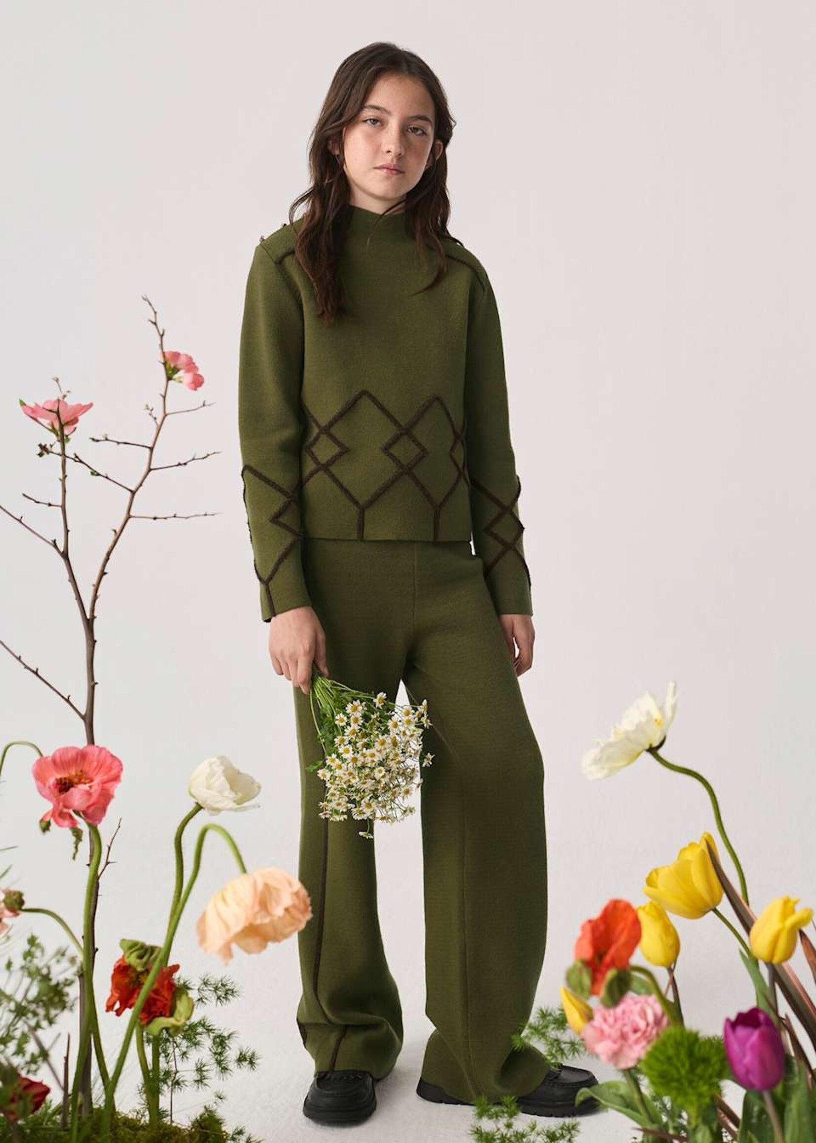 Abel & Lula Cross Pattern Pants Set Avocado