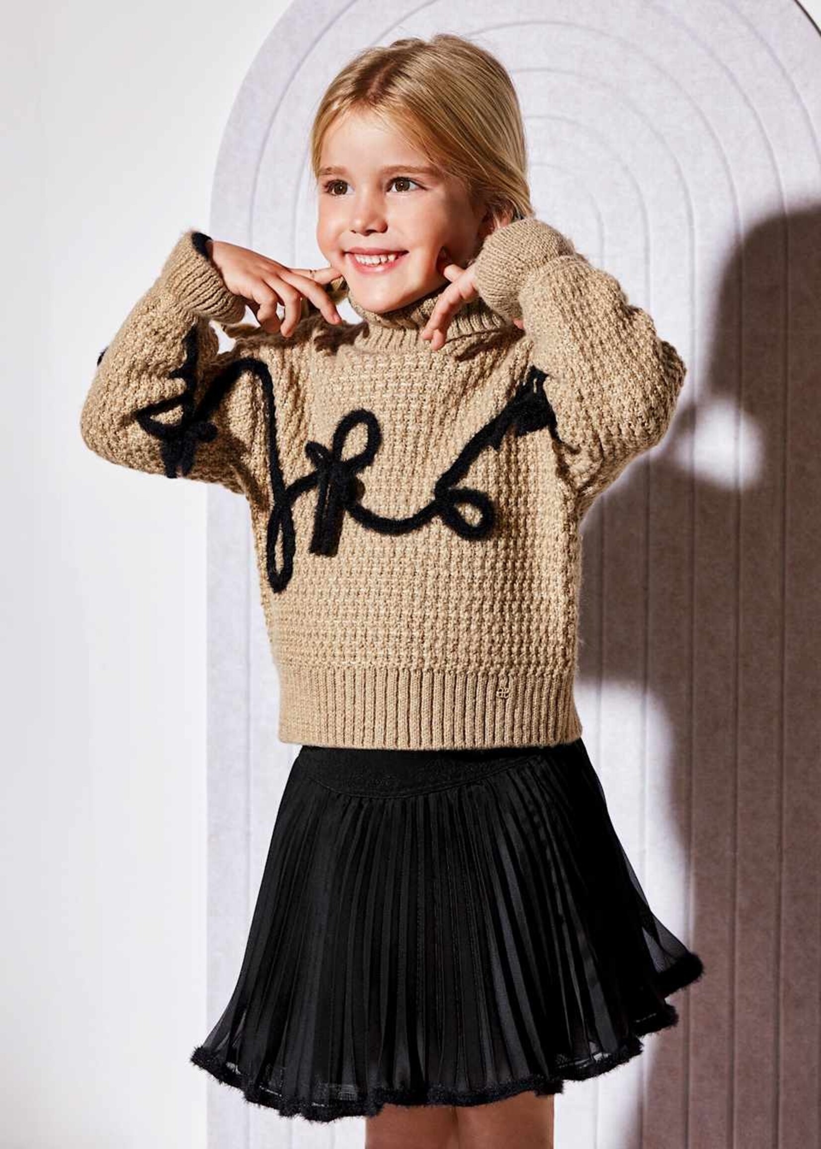Abel & Lula Black Knit Skirt Set w/Chiffon Sweater