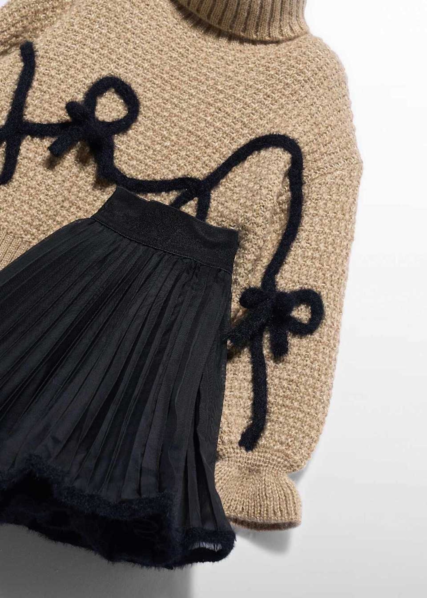 Abel & Lula Black Knit Skirt Set w/Chiffon Sweater