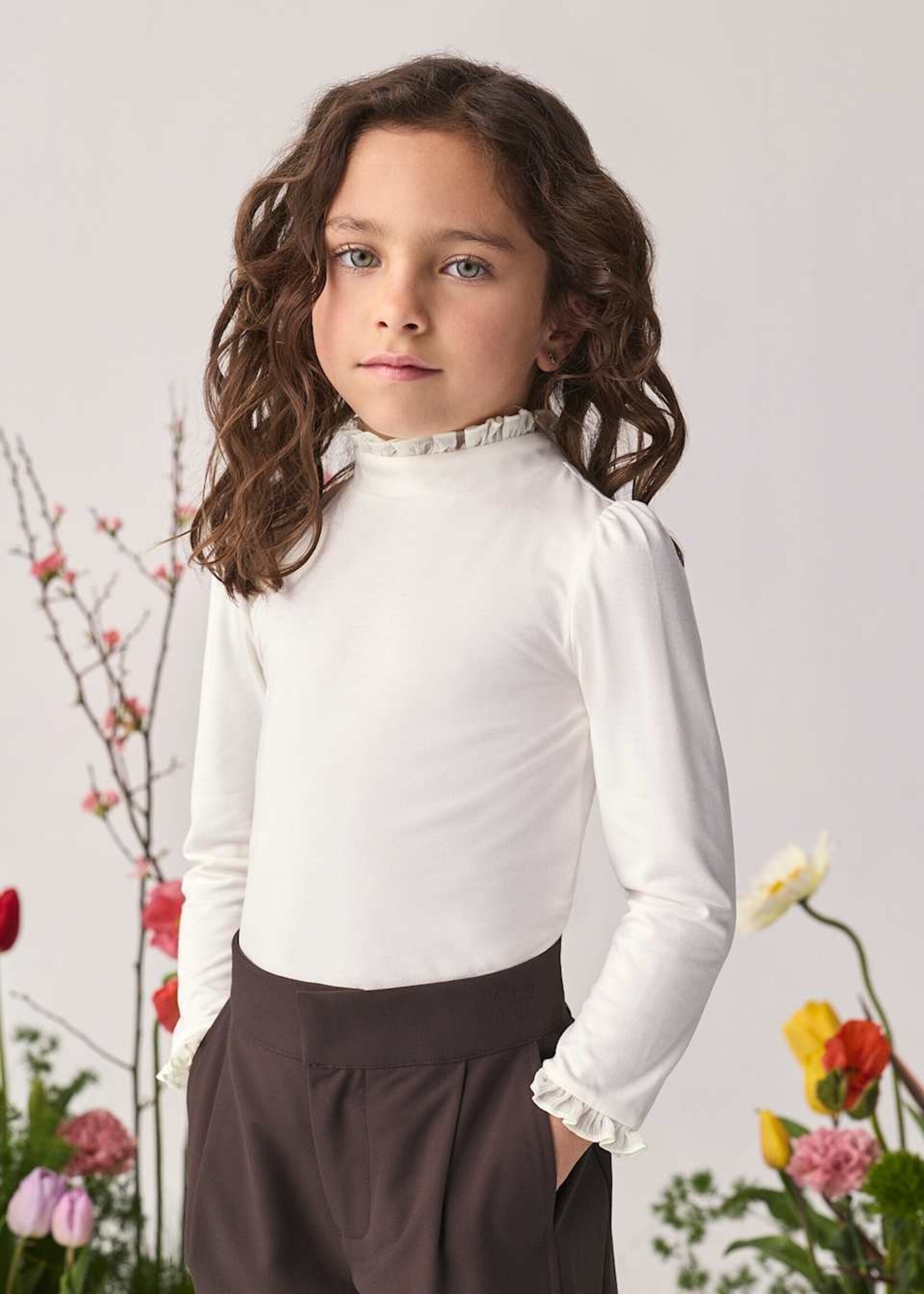 Abel & Lula Cream Lace Collard Top