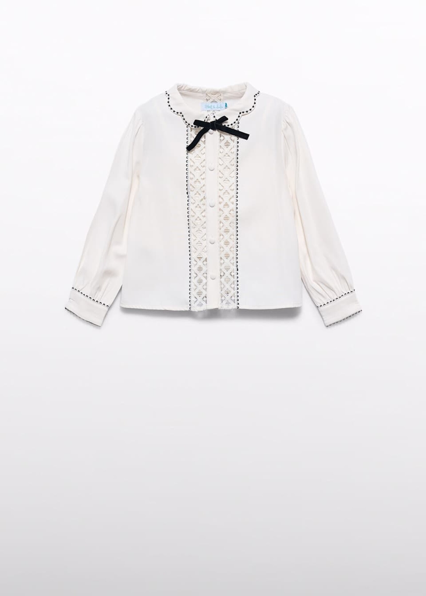 Abel & Lula Contrast-detail Lace Cream Top