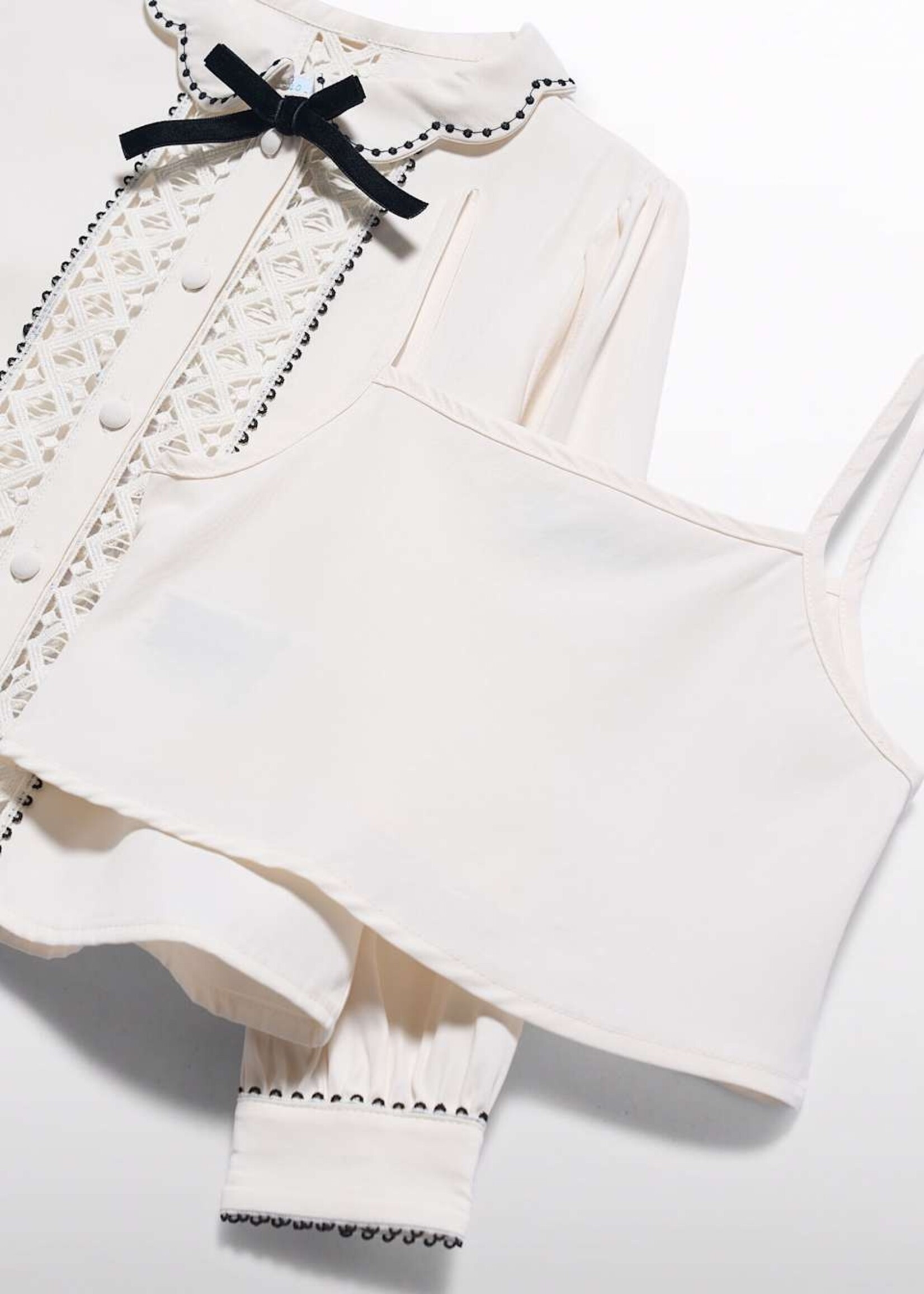 Abel & Lula Contrast-detail Lace Cream Top