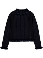 Abel & Lula Mock Neck Black Faux Fur Sweater