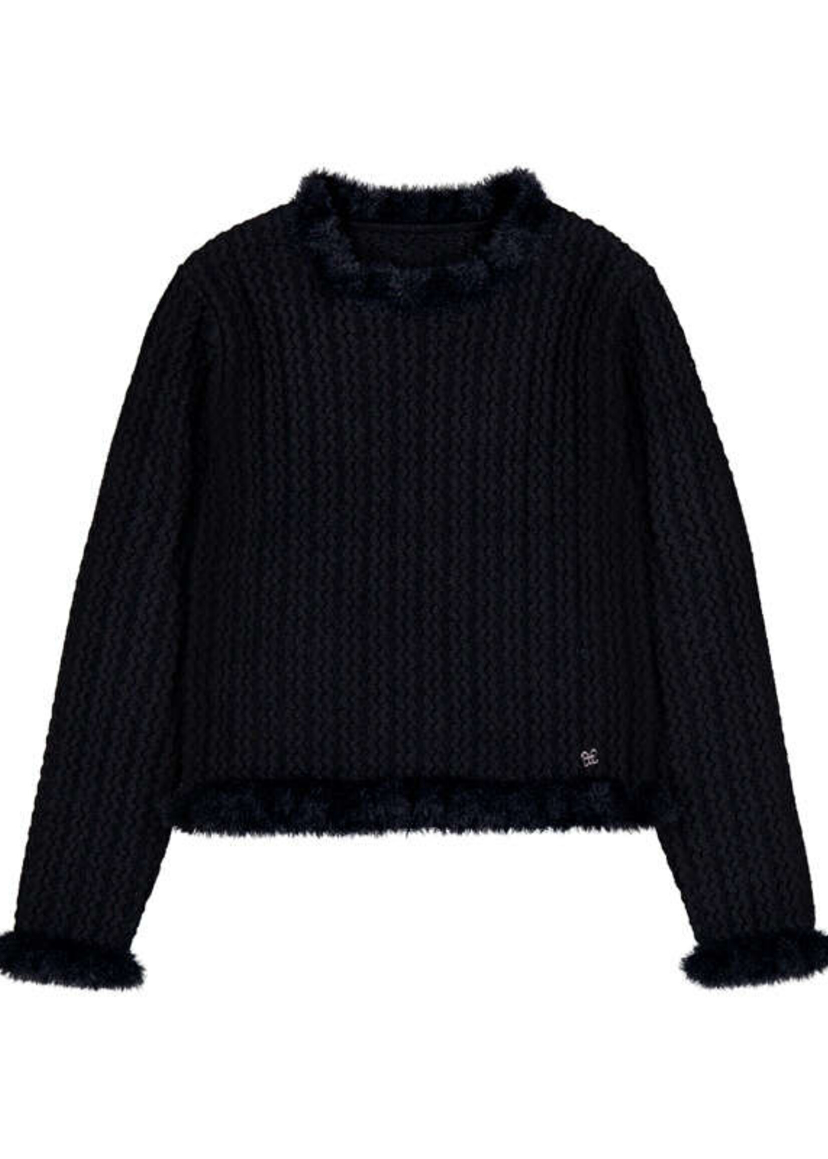 Abel & Lula Mock Neck Black Faux Fur Sweater