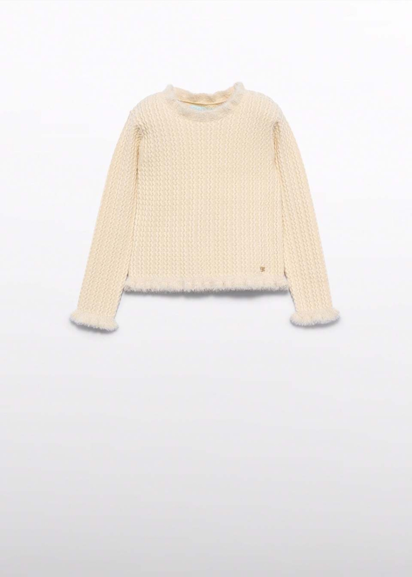 Abel & Lula Mock Neck Ivory Faux Fur Sweater