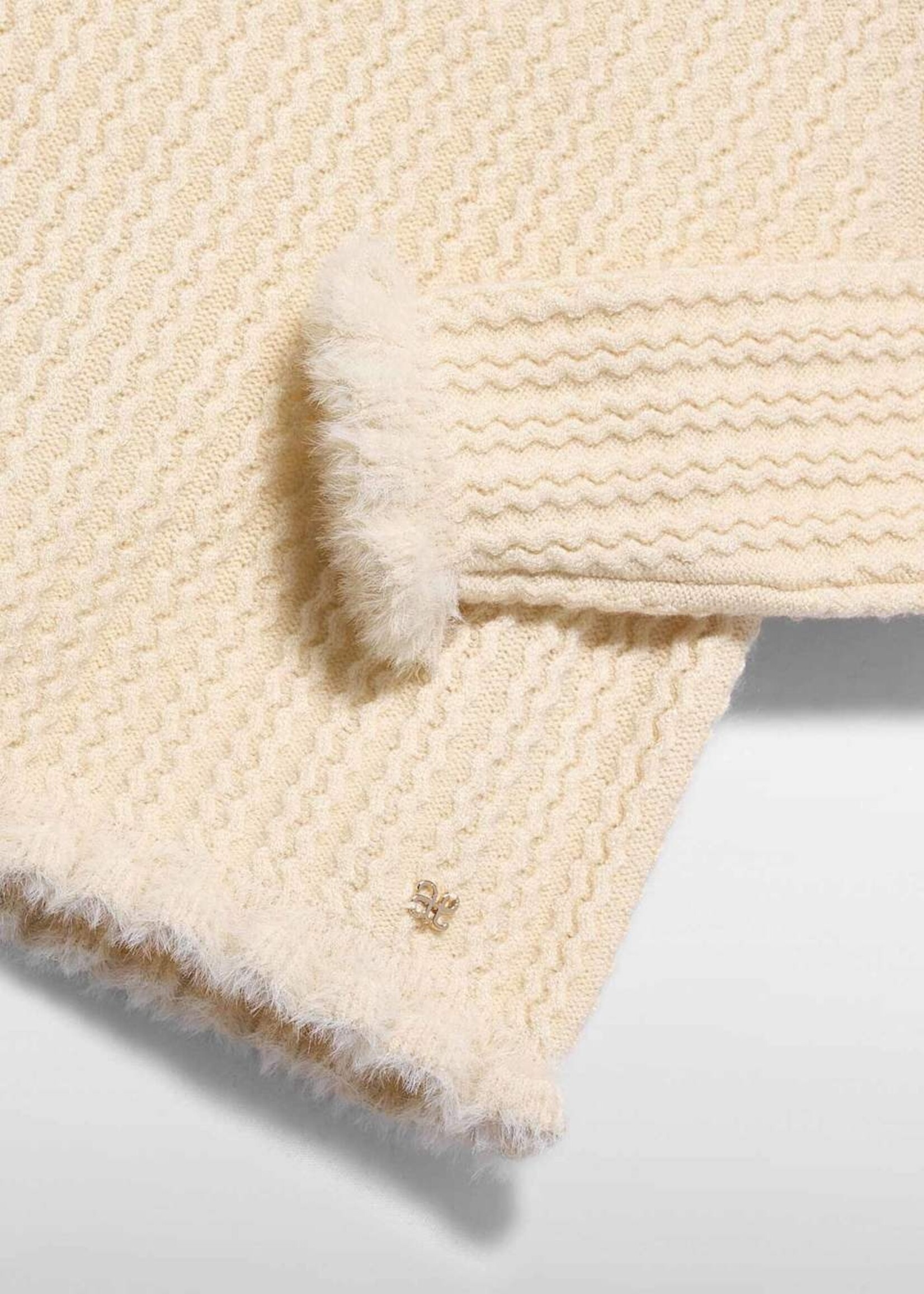 Abel & Lula Mock Neck Ivory Faux Fur Sweater