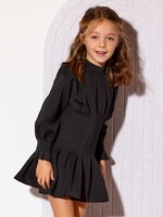 Abel & Lula Mock Neck Black Pleated Dress