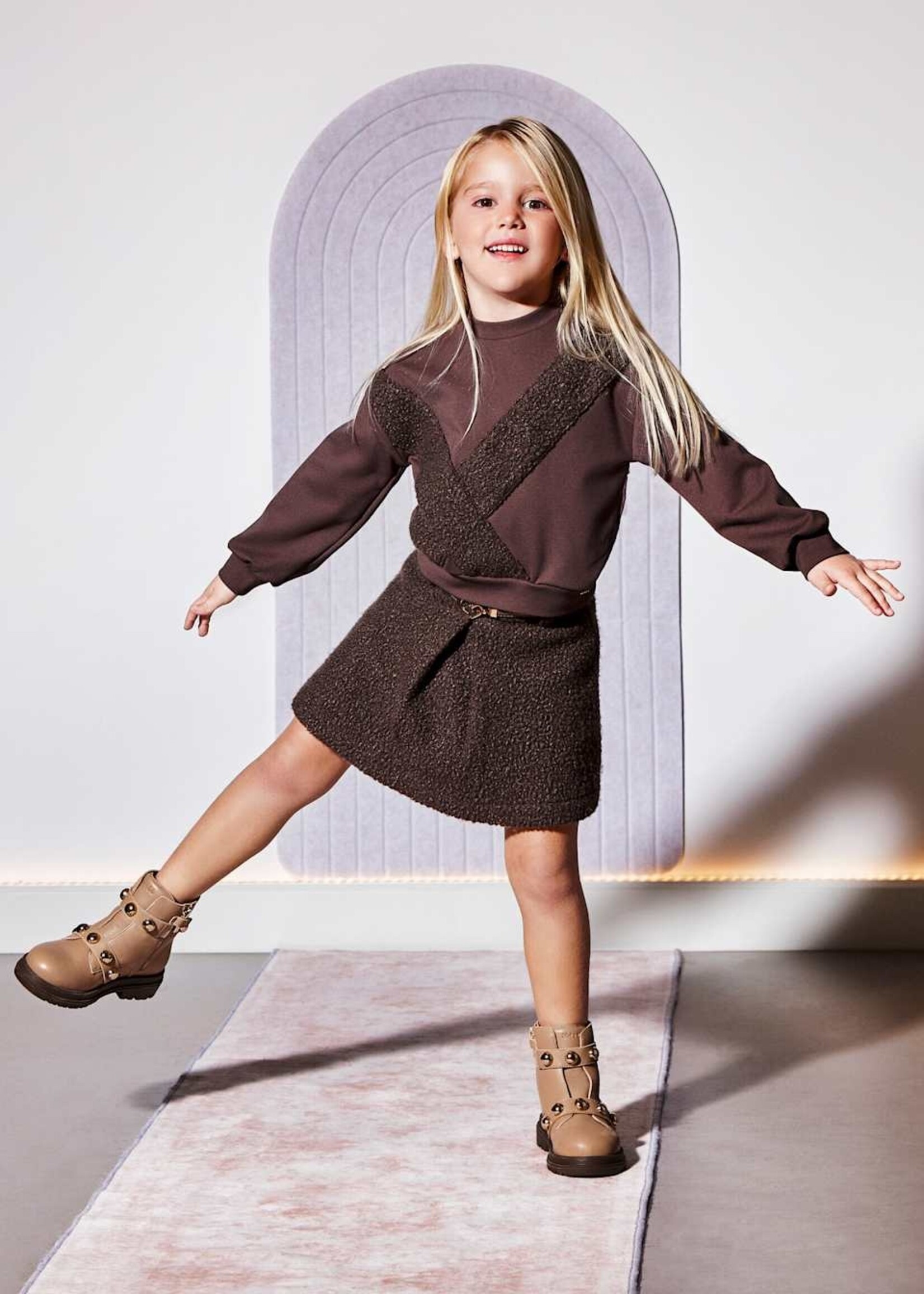 Abel & Lula Faux Shearling Skirt Brown