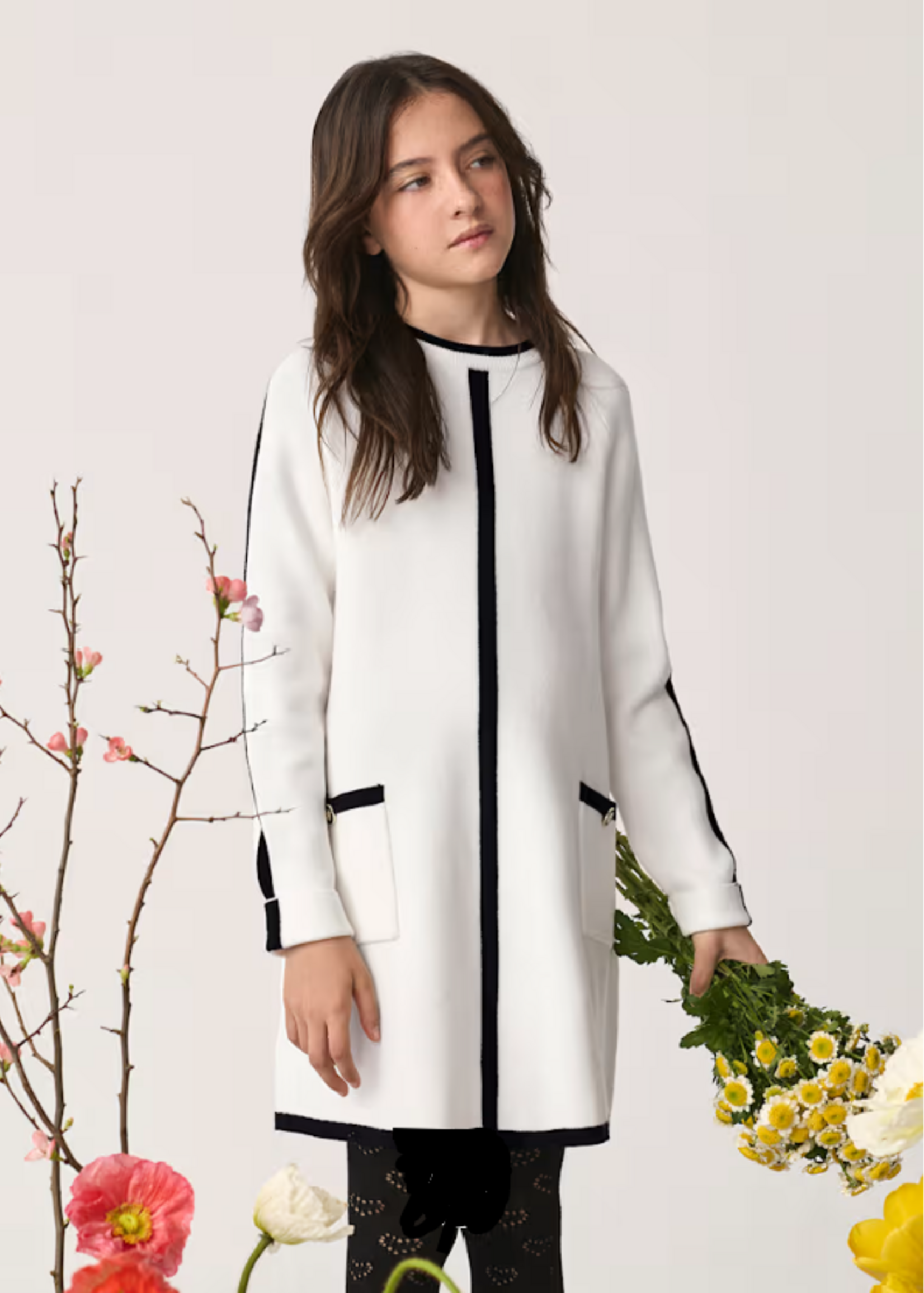 Abel & Lula Contrast Knit Dress White/Black