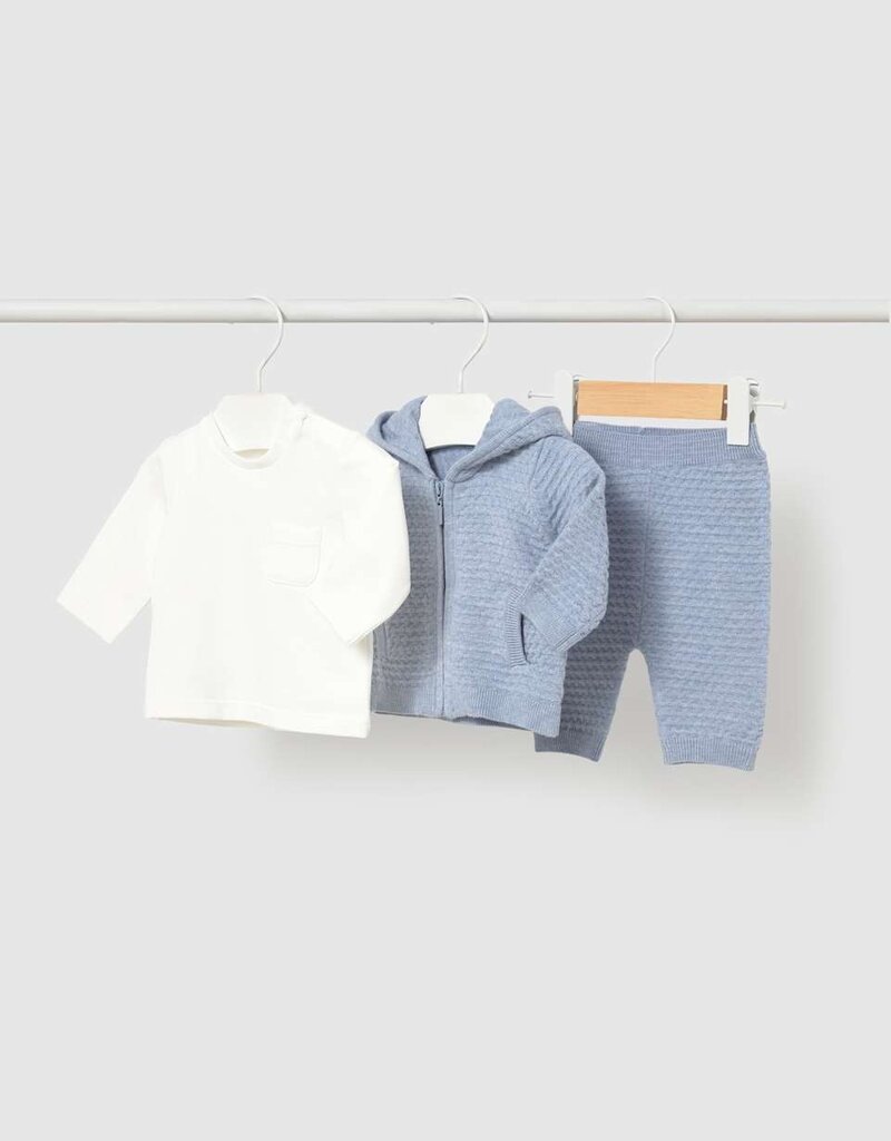 Mayoral 3 piece Knit Hoodie Pant Set Sky