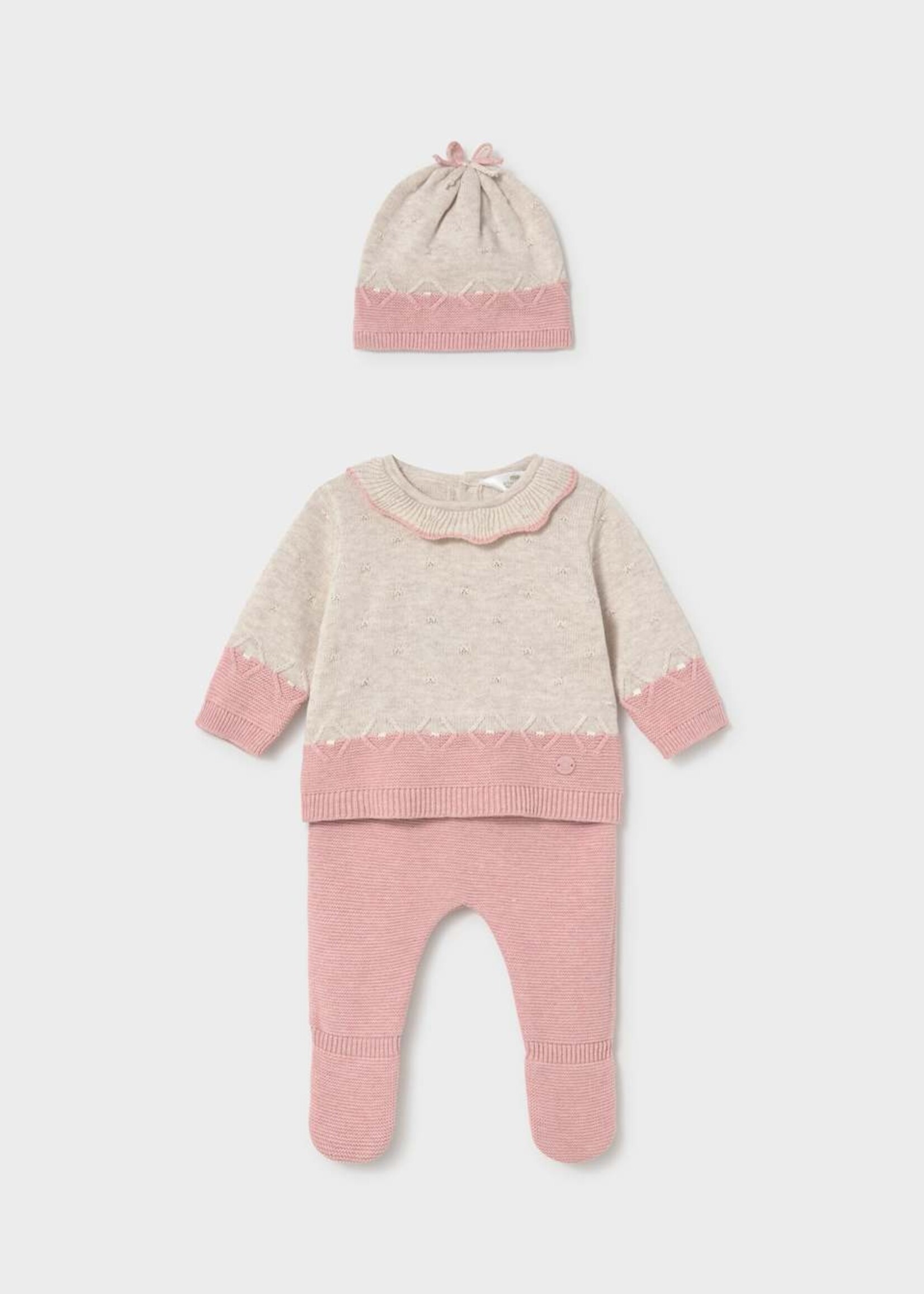 Mayoral 3 pc Knit Footed Pant Set Pink