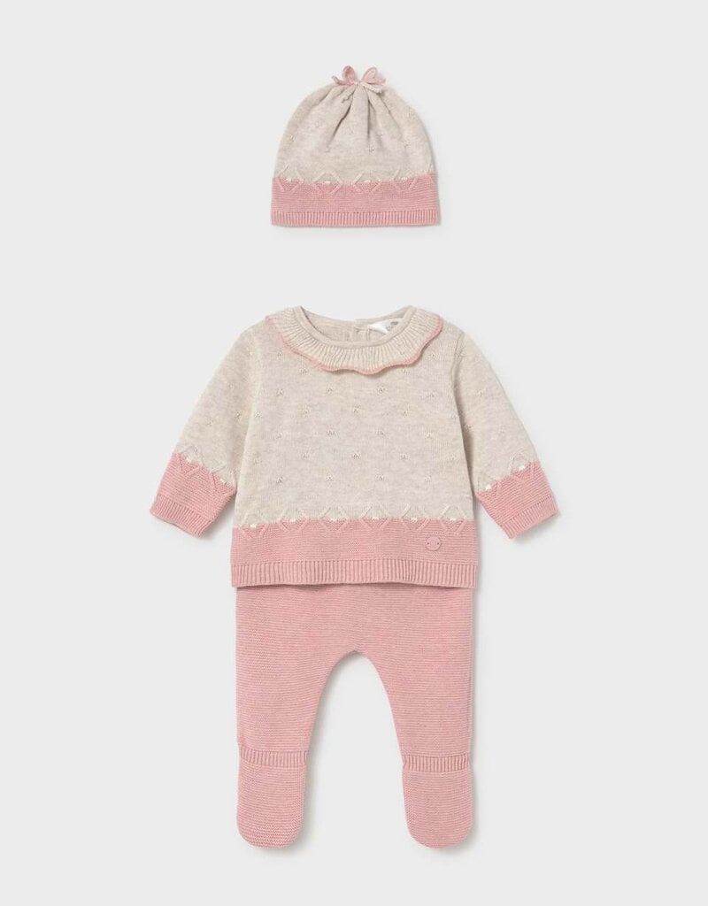 Mayoral 3 pc Knit Footed Pant Set Pink