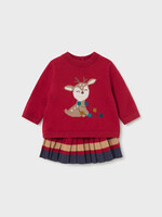 Mayoral Red Knit Skirt Reindeer Sweater Set