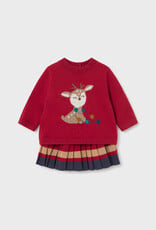 Mayoral Red Knit Skirt Reindeer Sweater Set