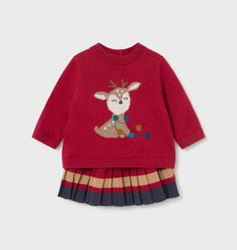 Mayoral Red Knit Skirt Reindeer Sweater Set