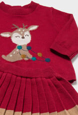 Mayoral Red Knit Skirt Reindeer Sweater Set