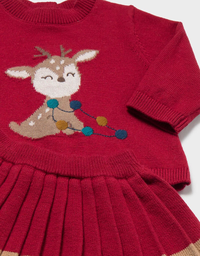 Mayoral Red Knit Skirt Reindeer Sweater Set