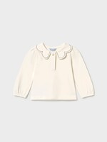 Mayoral L/S White Top w/Navy Trim Wave Collar