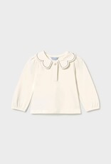 Mayoral L/S White Top w/Navy Trim Wave Collar