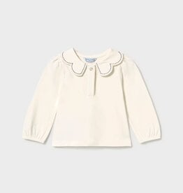 Mayoral L/S White Top w/Navy Trim Wave Collar