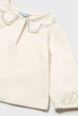 Mayoral L/S White Top w/Navy Trim Wave Collar